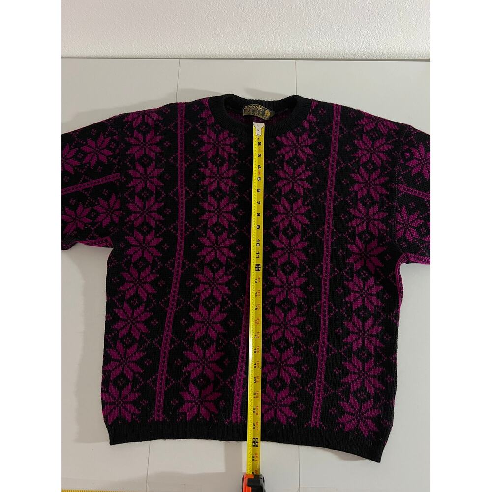 Nordstrikk Norway Sweater Women Large Virgin Wool Black Fuchsia Floral Pullover - Picture 9 of 14